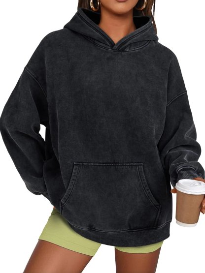 🔥Unisex Casual Oversized Acid Wash Tops Hoodie Pullover