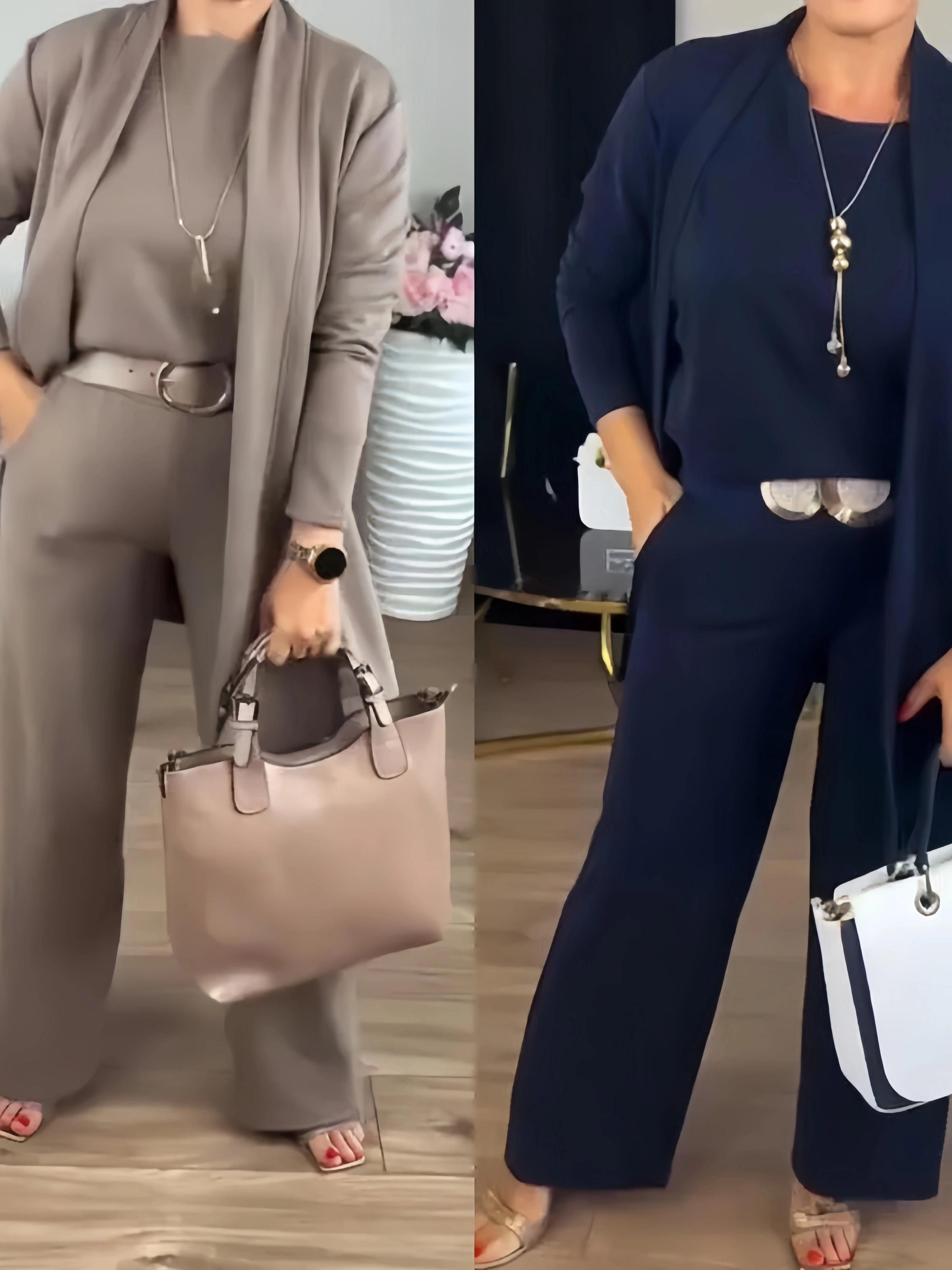 ✈️shipping worldwide⏳Time-Limited Special⏰Elegant 3-piece set including long cardigan, top and pants💞