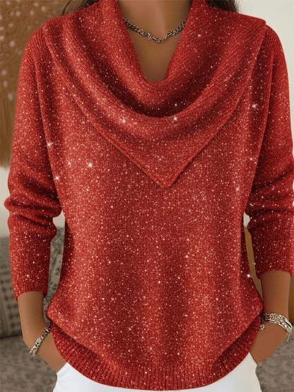 🎄 CLEARANCE SALE🔥 Vintage Soft Triangle Neck Sequined Shiny Sweater Top