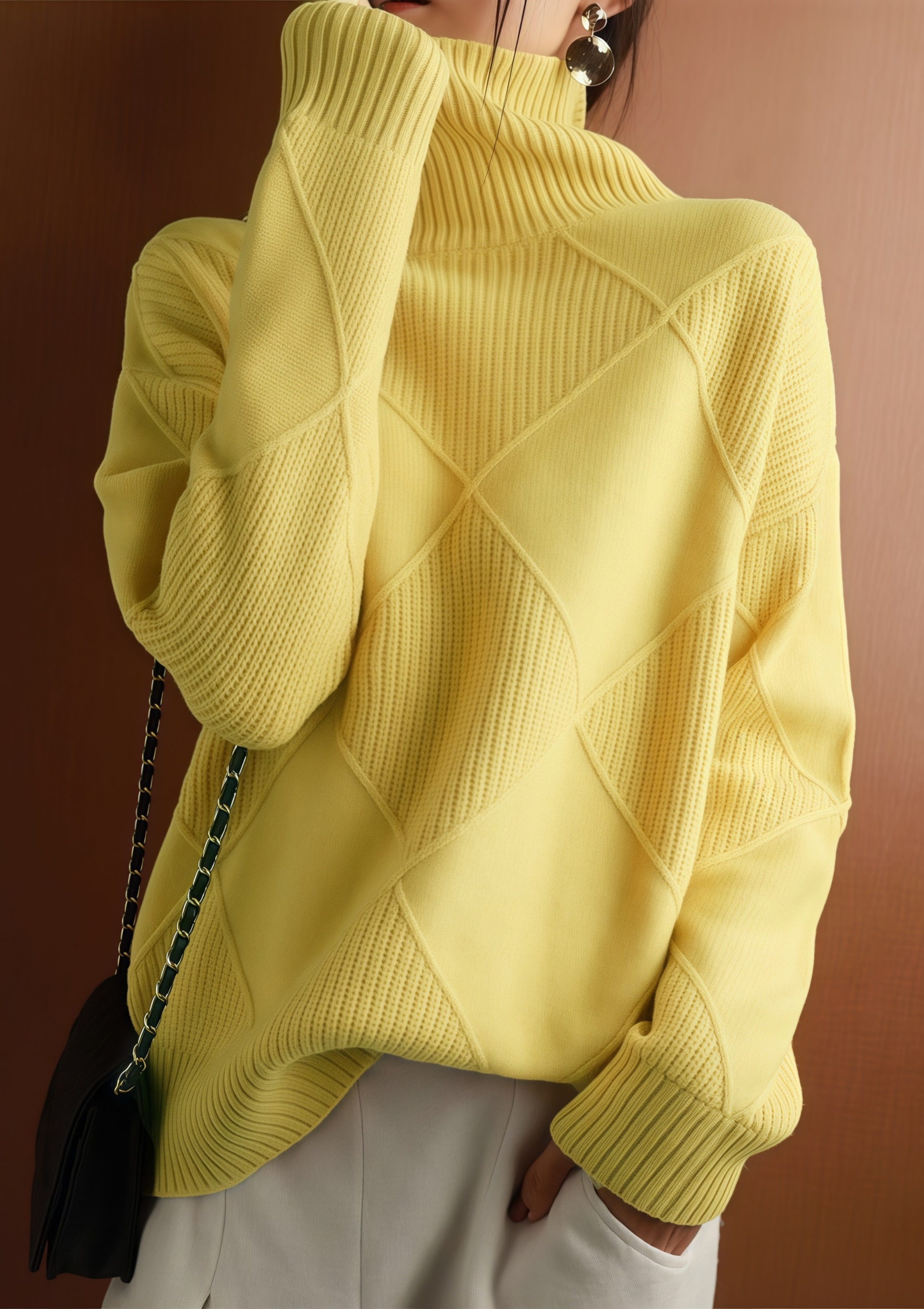 🔥Women's Solid Color Casual Turtleneck Loose Warm Knitted Sweater