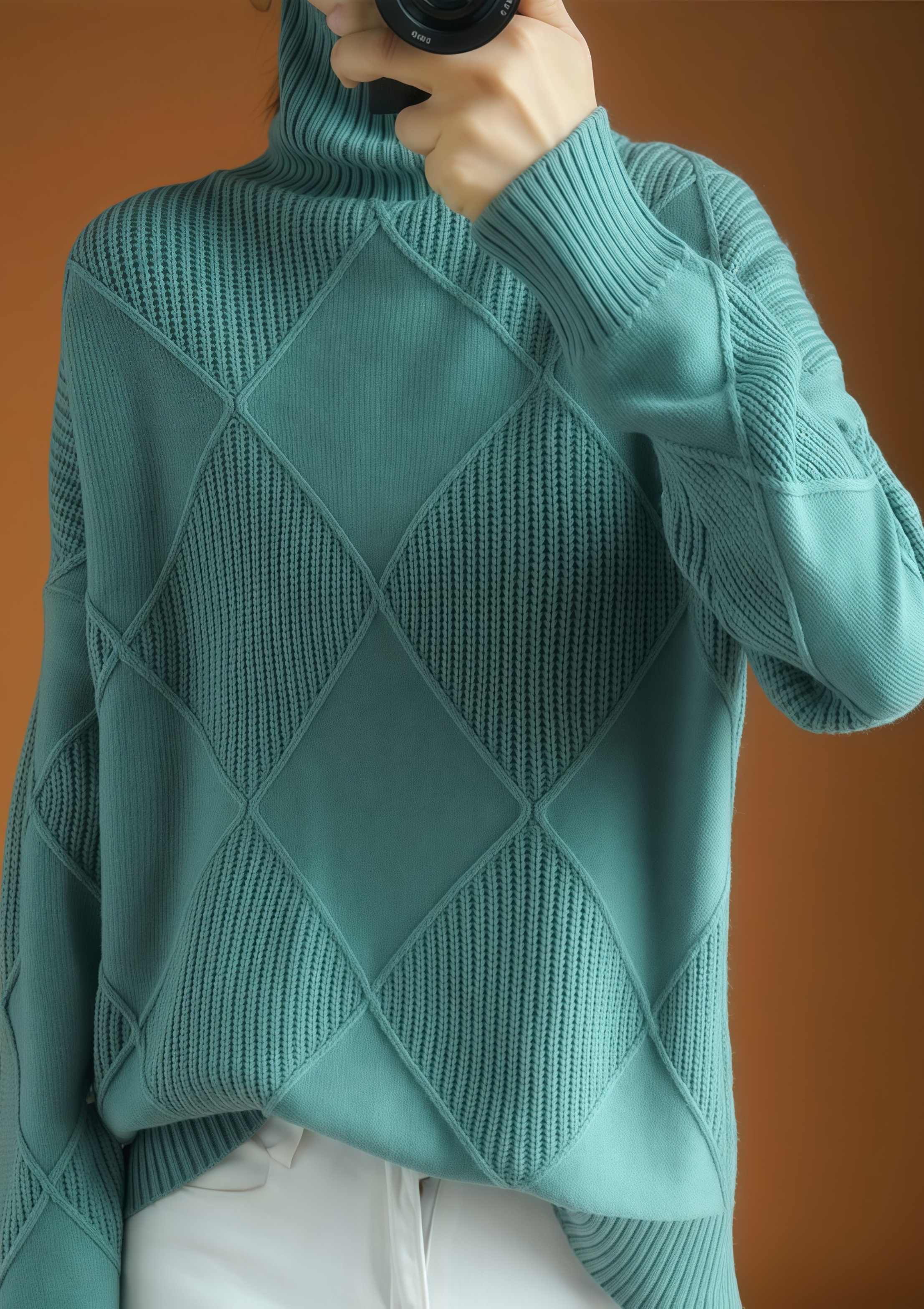 🔥Women's Solid Color Casual Turtleneck Loose Warm Knitted Sweater