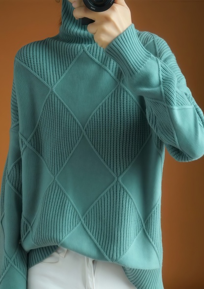 🔥Women's Solid Color Casual Turtleneck Loose Warm Knitted Sweater