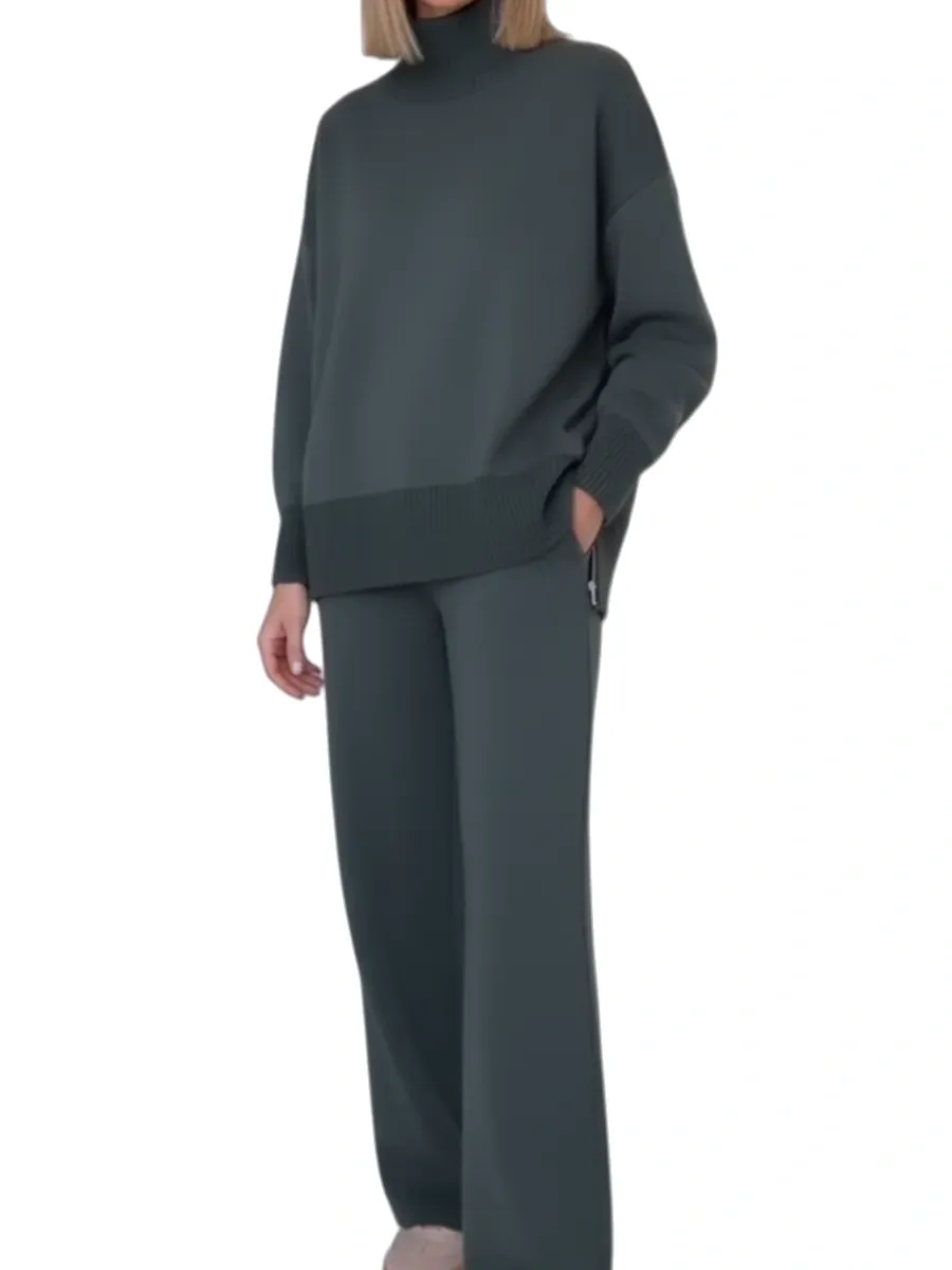 🔥Casual Travel Stand Collar Side Zipper Top Straight Pants Two-Piece Set