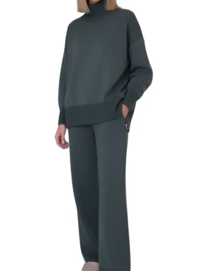 🔥Casual Travel Stand Collar Side Zipper Top Straight Pants Two-Piece Set