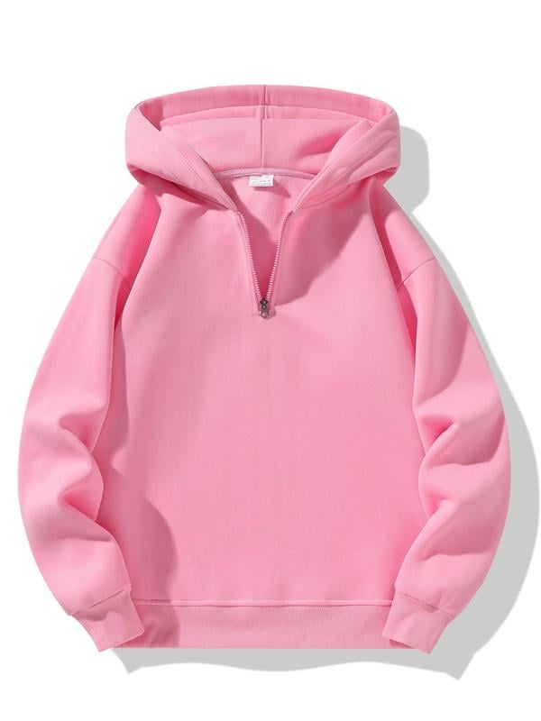 💥LAST DAY SALE 49% OFF💥 Regular Fit Solid Half Zip Drop Shoulder Essentials Hoodie