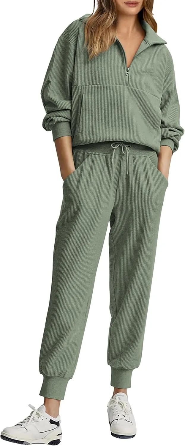 ⏰Hot Sale-Womens 2 Piece Long Sleeve Half Zip Pullover Fall Tracksuit Sweatsuits Set(Buy 2 Free Shipping)