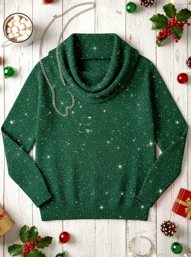 🎄 CLEARANCE SALE🔥 Women's Elegant Solid Color Loose Shiny Sweater