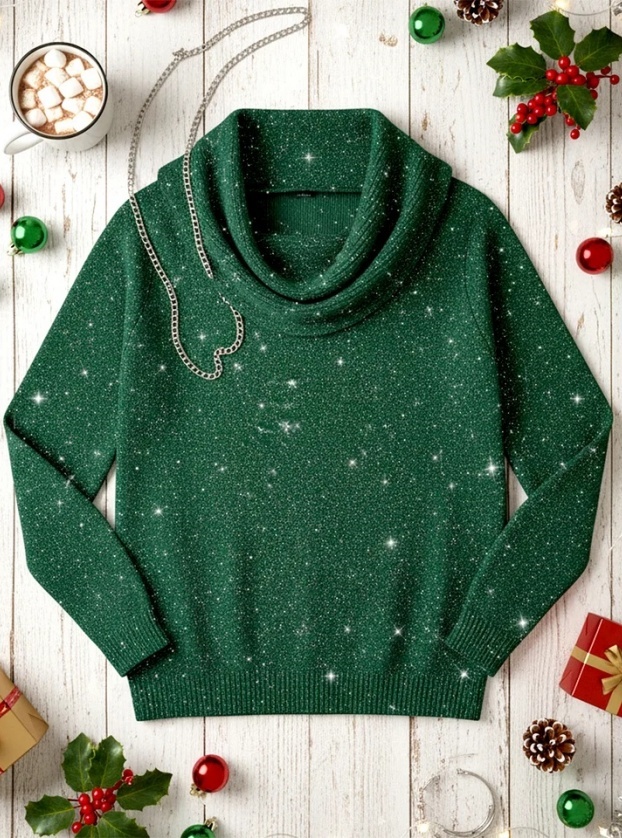 🎄 CLEARANCE SALE🔥 Women's Elegant Solid Color Loose Shiny Sweater