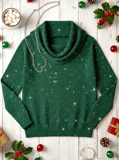 🎄 CLEARANCE SALE🔥 Women's Elegant Solid Color Loose Shiny Sweater