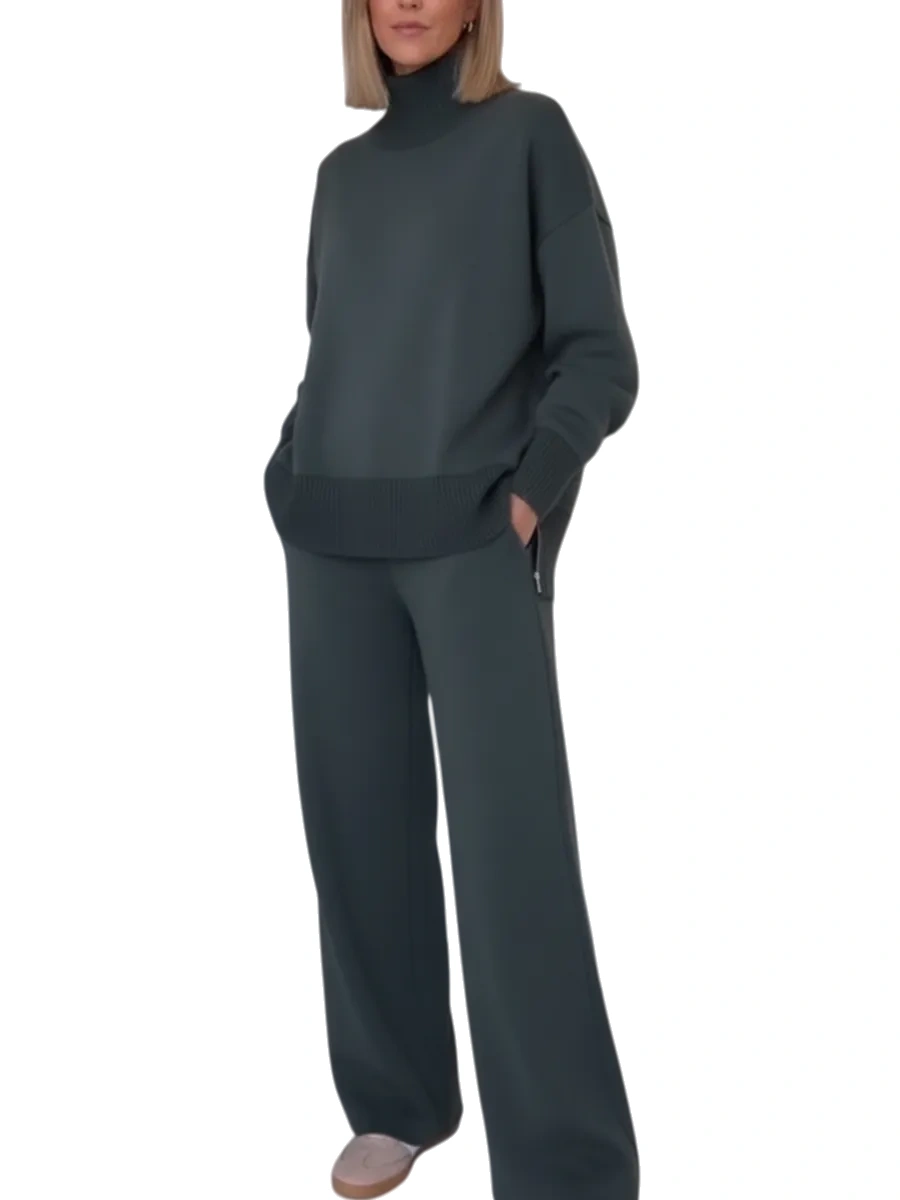 🔥Casual Travel Stand Collar Side Zipper Top Straight Pants Two-Piece Set