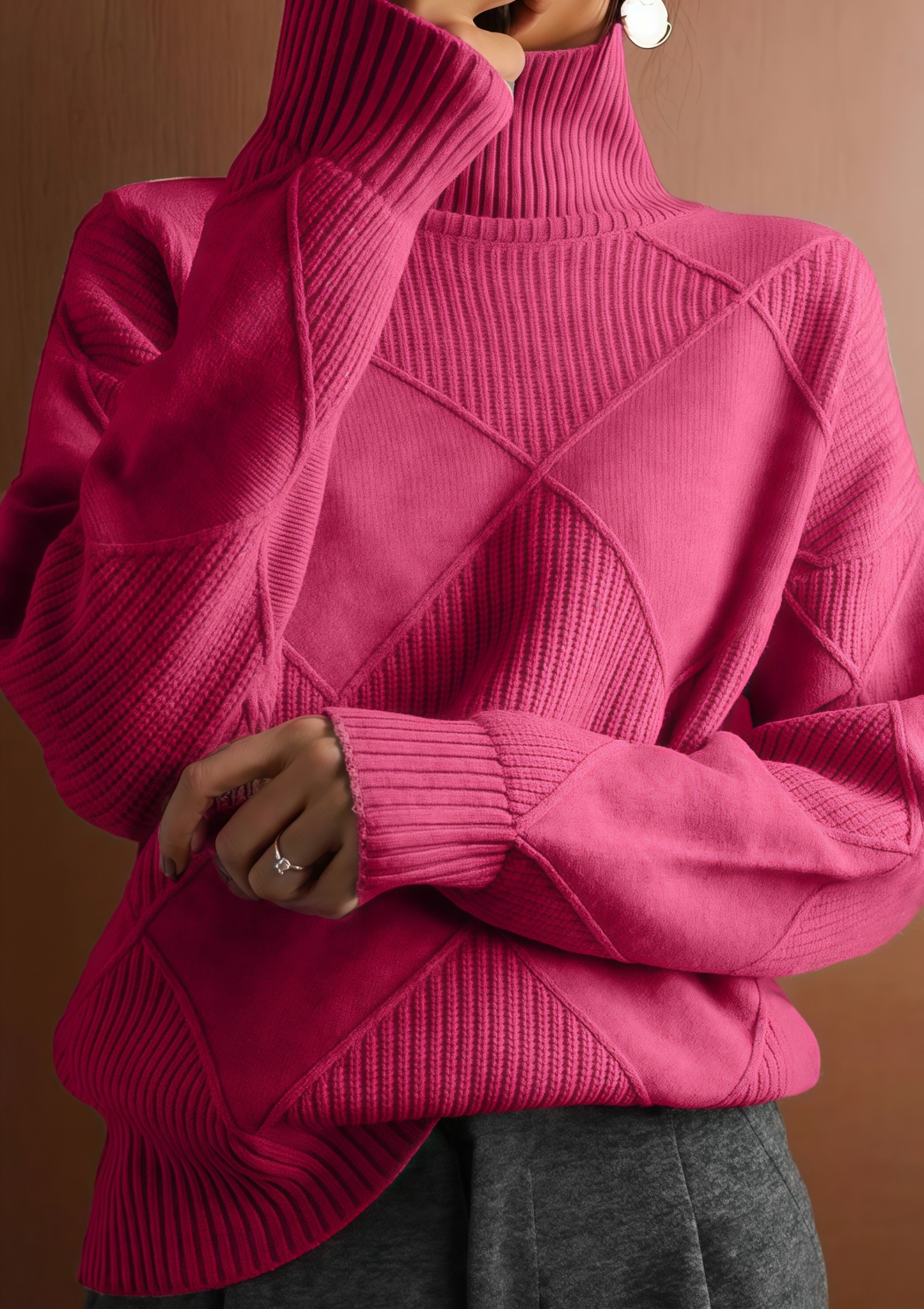 🔥Women's Solid Color Casual Turtleneck Loose Warm Knitted Sweater