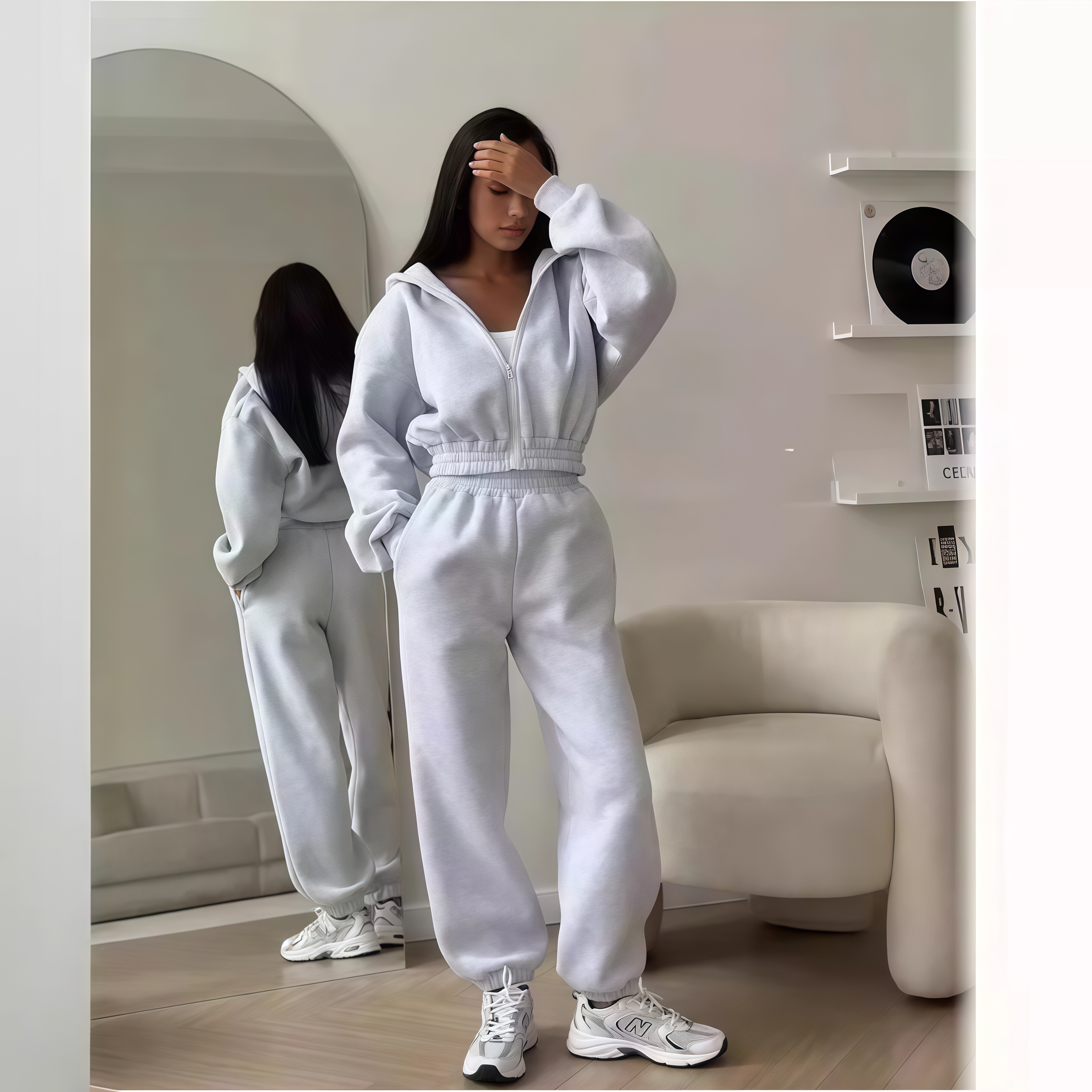 🔥Women's Cropped Hooded Sweatshirt and Jogging Pants Tracksuit