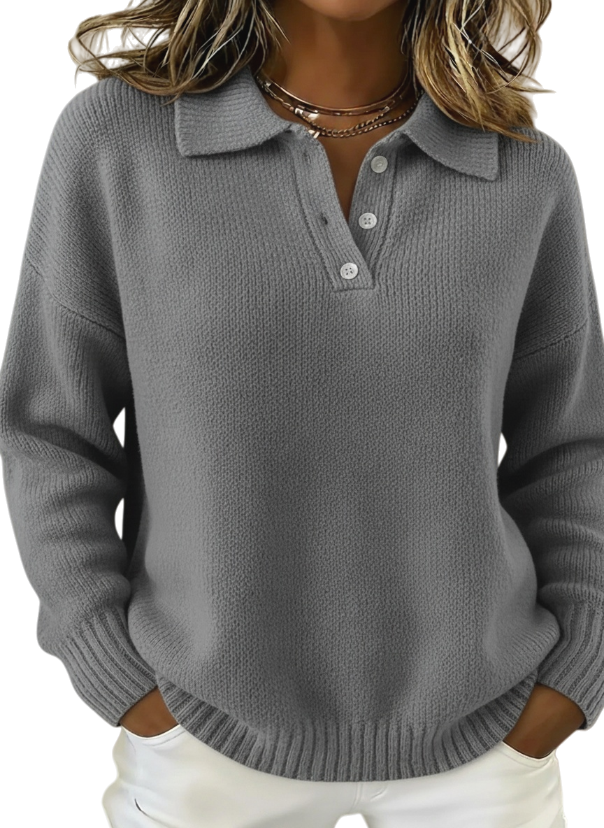 CLEARANCE SALE🔥Classic Polo Neck Button-Down Solid Color Sweater Top
