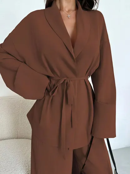 Front Tied Shirt and Wide-Leg Pants Set