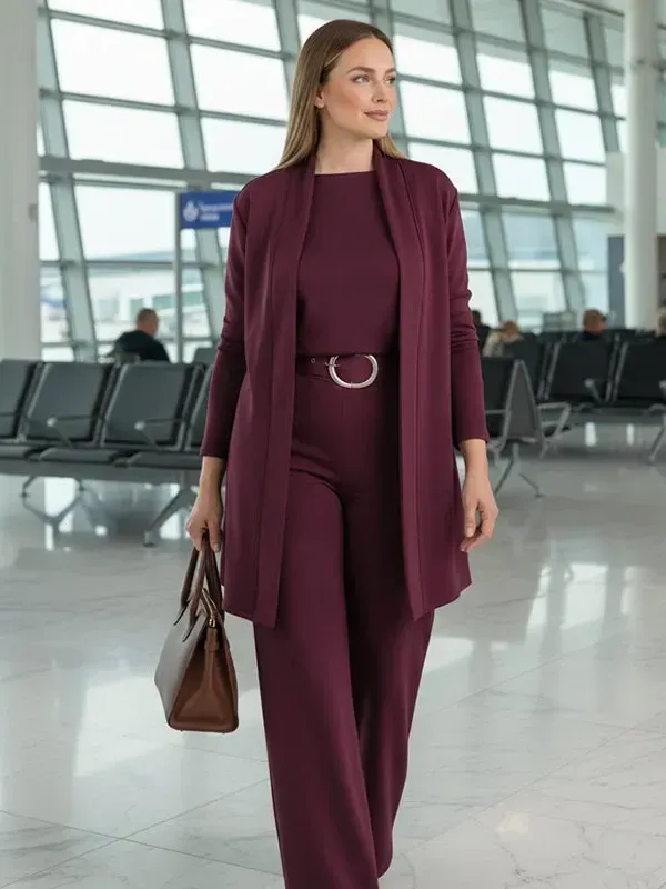 ✈️shipping worldwide⏳Time-Limited Special⏰Elegant 3-piece set including long cardigan, top and pants💞