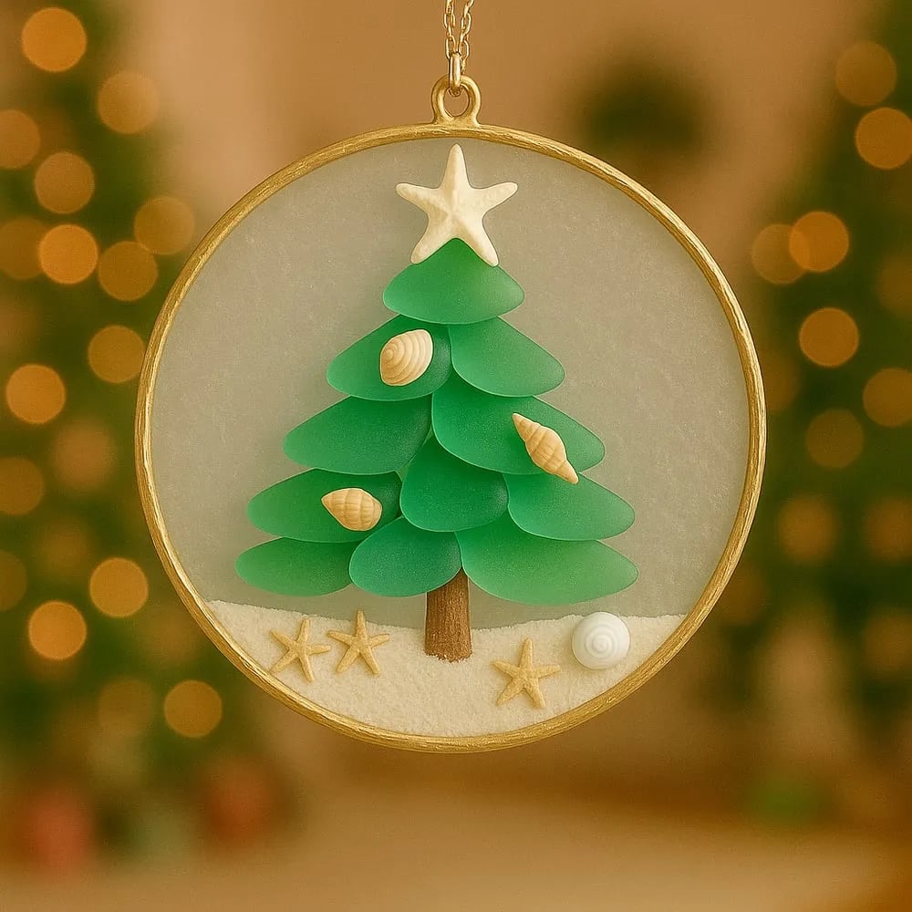 🌊🎄Handmade Sea Glass Christmas Tree Ornament