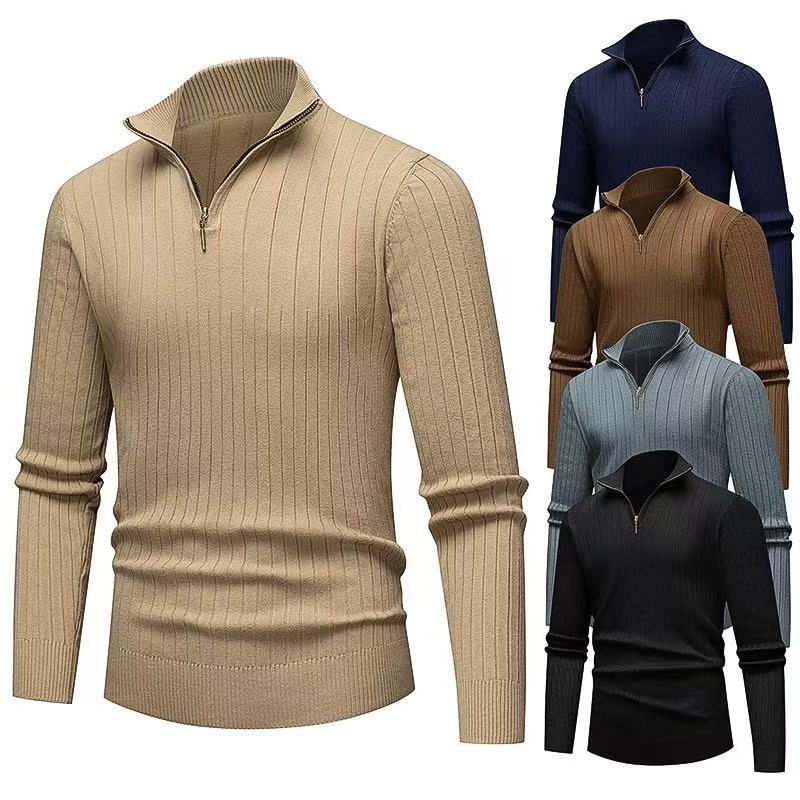 Men's Premium Wool-Blend Quarter-Zip Ribbed Knit Pullover: Sophisticated Slim-Fit for Winter Daily & Work Wear
