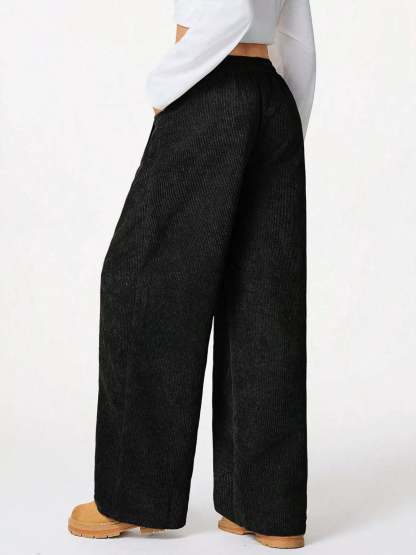 Wide Leg Corduroy Drawstring Pants