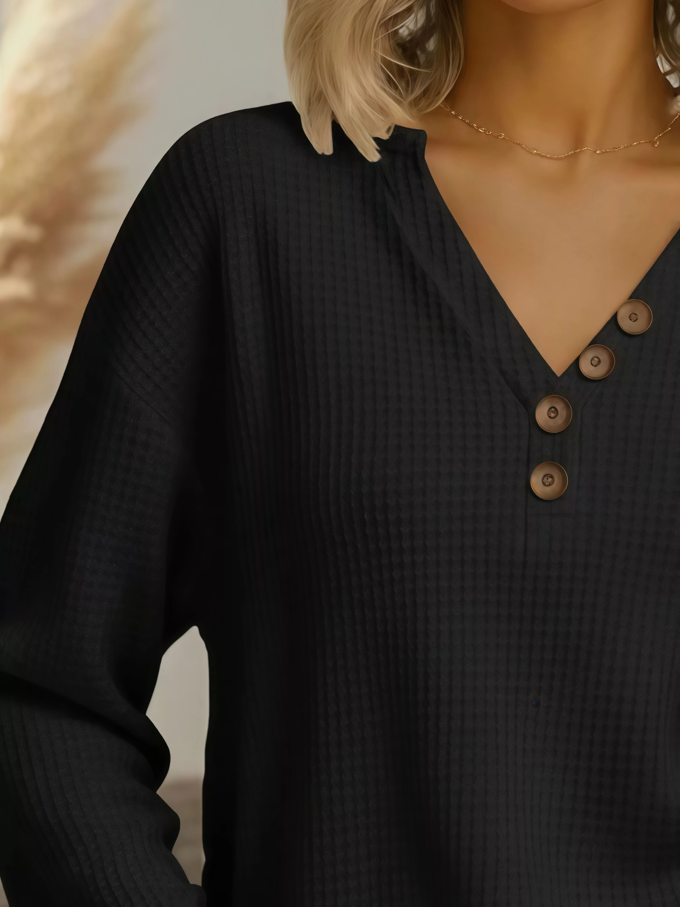 Full Size Casual Waffle Knit Long Sleeve T-Shirt Plus Size