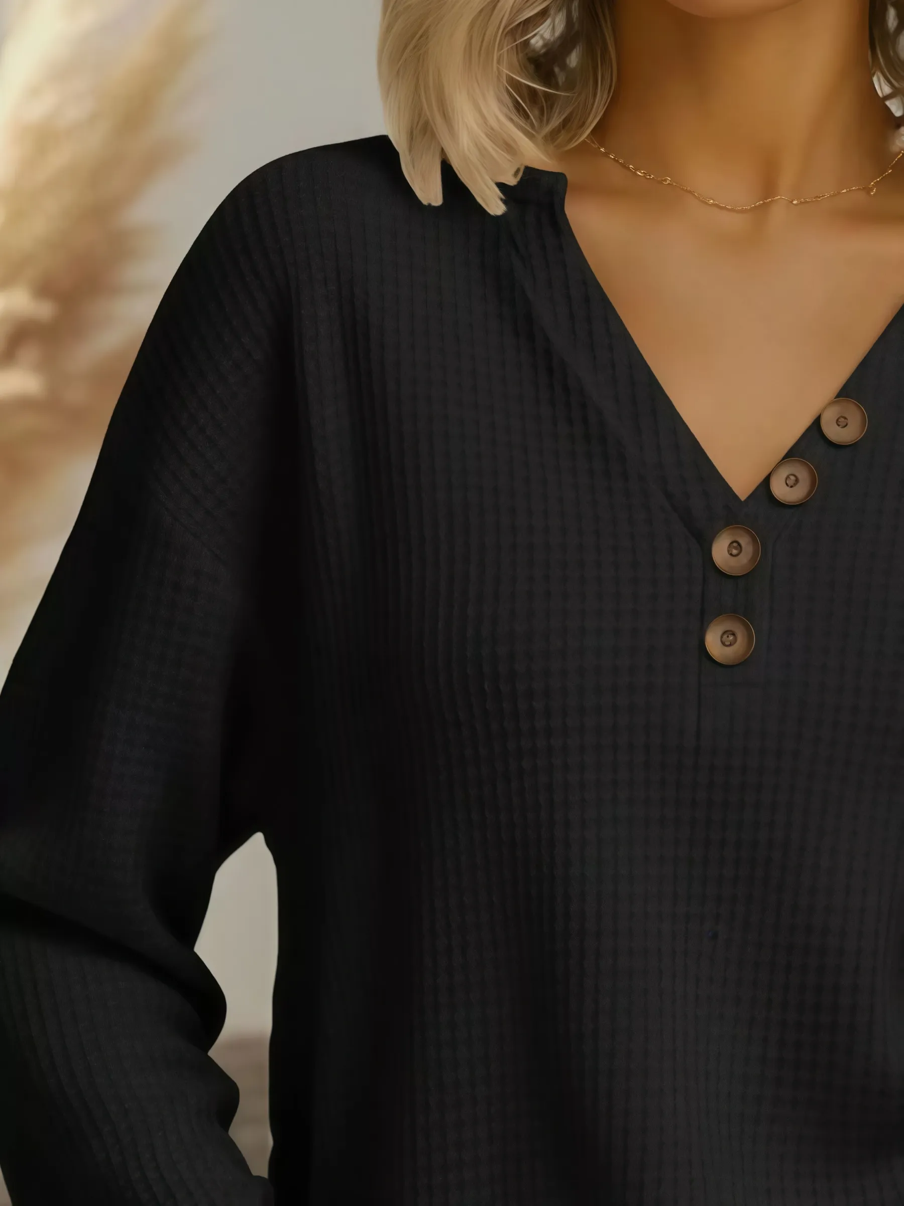 Full Size Casual Waffle Knit Long Sleeve T-Shirt Plus Size