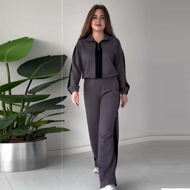 🔥Women's Zipper Lapel Tops & Pants 2-Piece Set