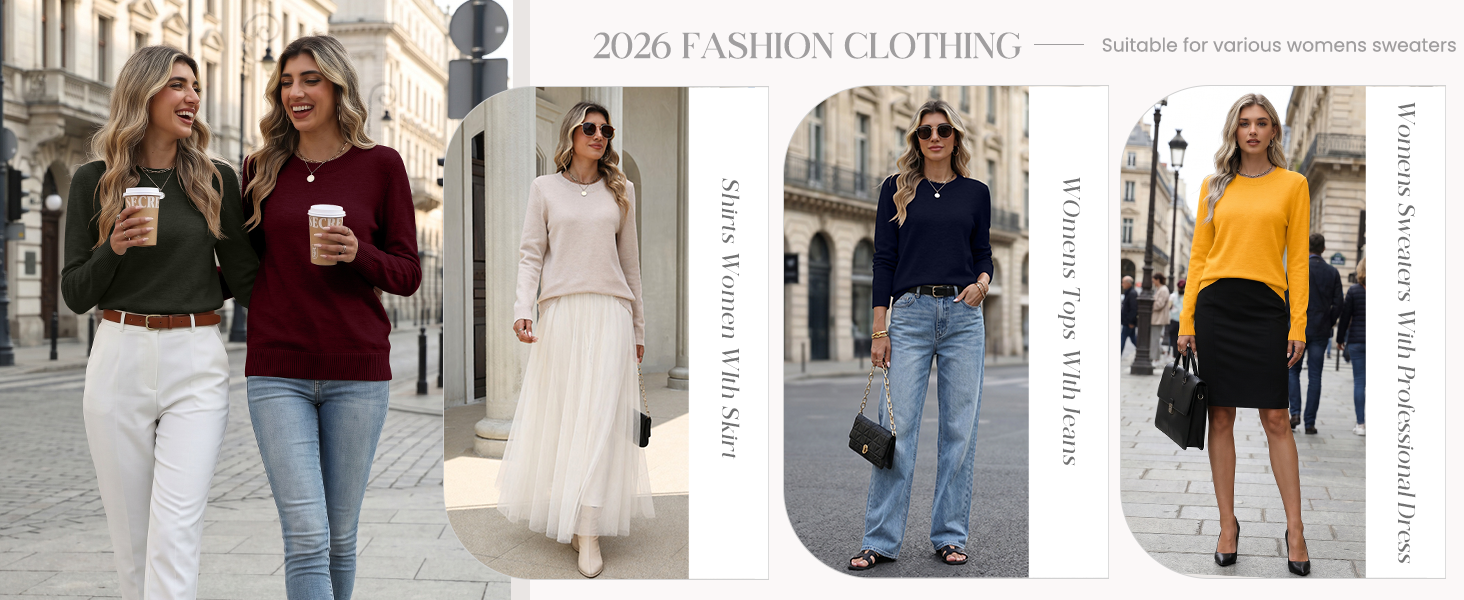 Zeagoo Womens Crewneck Sweater Long Sleeve Soft Lightweight Knit Pullover Dressy Casual Basic Tops