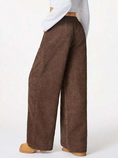 Wide Leg Corduroy Drawstring Pants