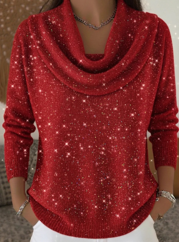 🎄 CLEARANCE SALE🔥 Women's Elegant Solid Color Loose Shiny Sweater