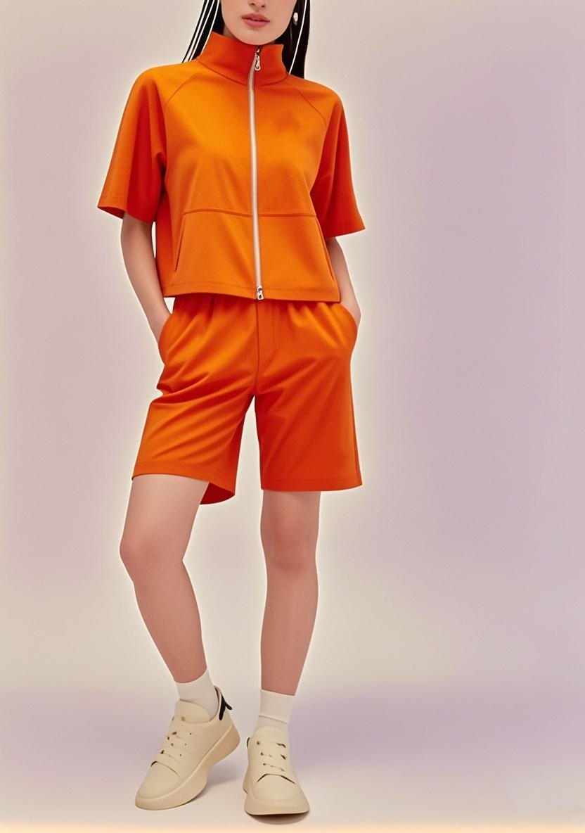 New Arrival 2025 SS American - inspired All - Zip Versatile Short - sleeve Shorts Ensemble