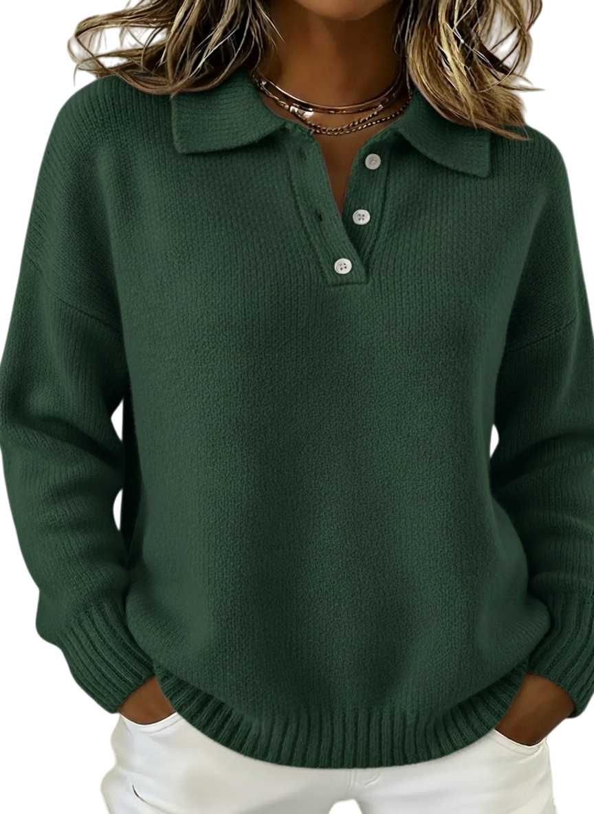 CLEARANCE SALE🔥Classic Polo Neck Button-Down Solid Color Sweater Top