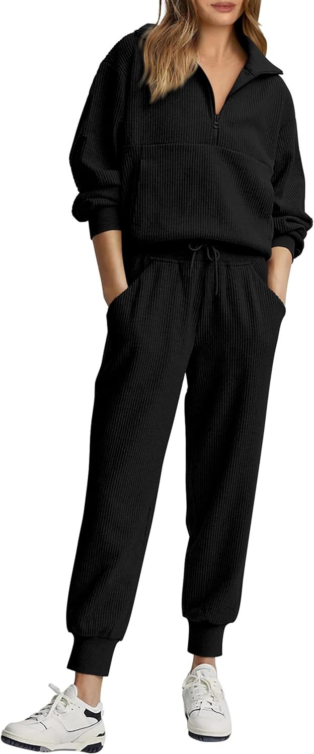 2025 NEW 🔥 Women's Cotton Two-Piece Oversized Drawstring Sweatshirt Wide Leg Sweatpants Casual Set