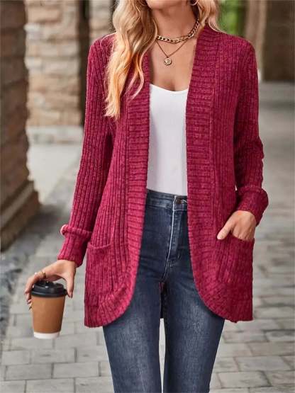 CLEARANCE🔥Ribbed Open Front Long Cardigan with Pockets