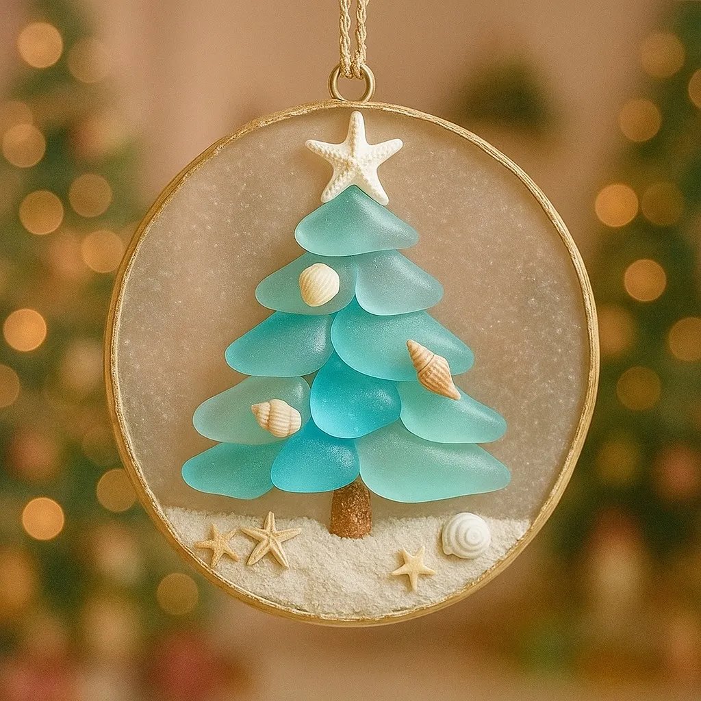 🌊🎄Handmade Sea Glass Christmas Tree Ornament