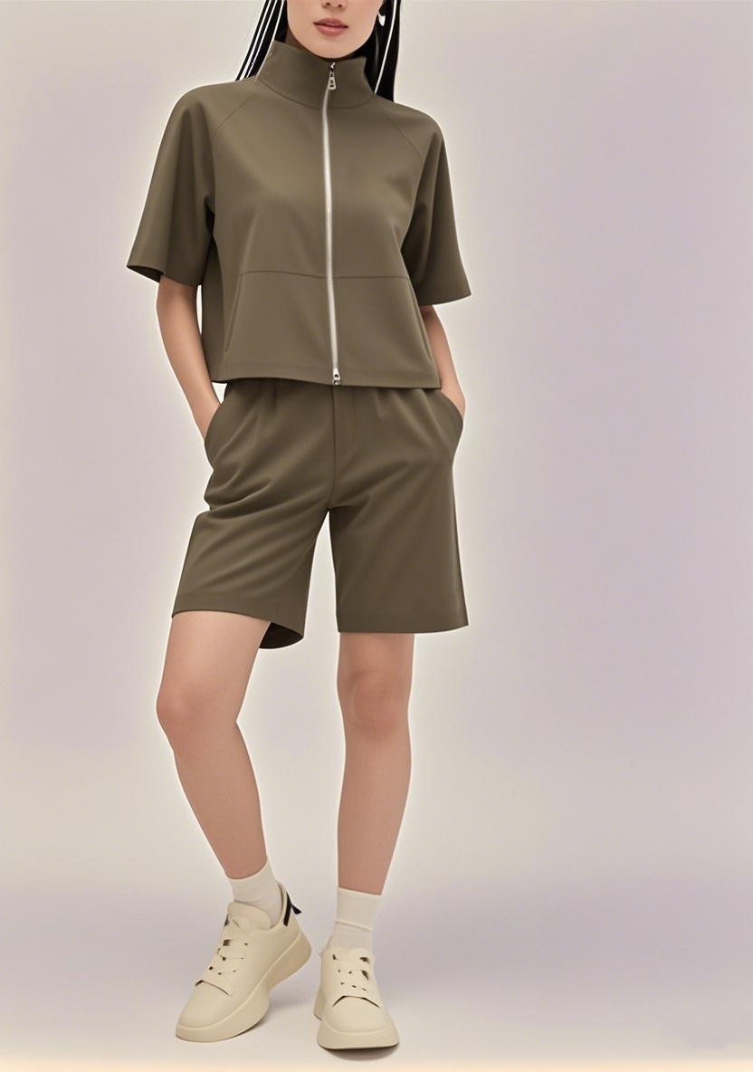 New Arrival 2025 SS American - inspired All - Zip Versatile Short - sleeve Shorts Ensemble