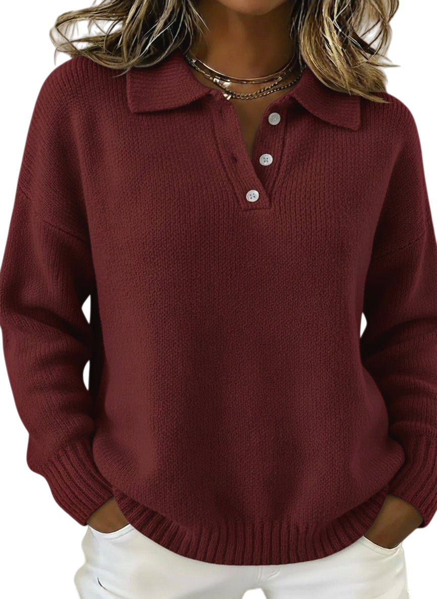 CLEARANCE SALE🔥Classic Polo Neck Button-Down Solid Color Sweater Top