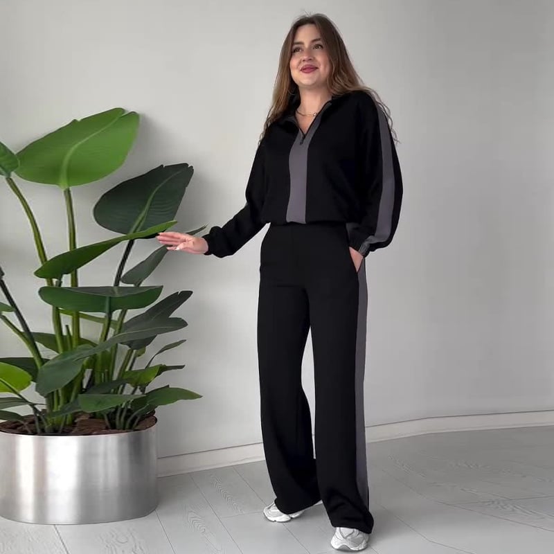 🔥Women's Zipper Lapel Tops & Pants 2-Piece Set