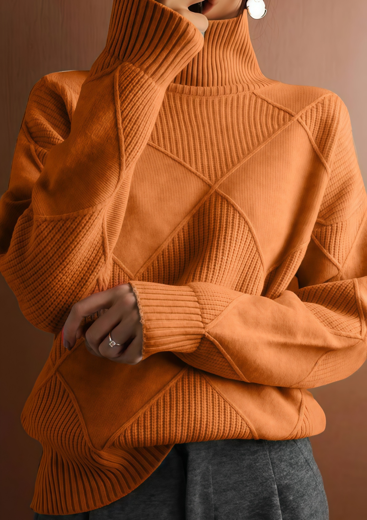 🔥Women's Solid Color Casual Turtleneck Loose Warm Knitted Sweater