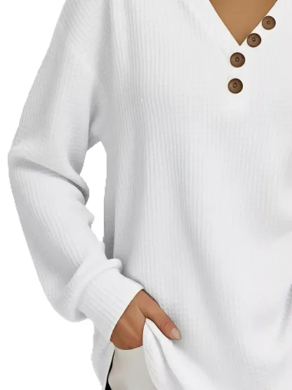 Full Size Casual Waffle Knit Long Sleeve T-Shirt Plus Size