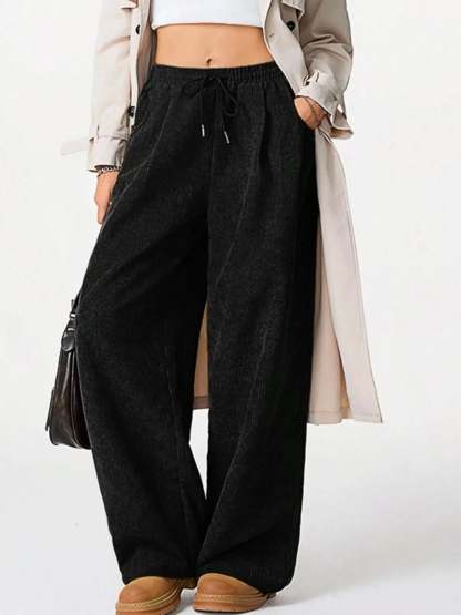 Wide Leg Corduroy Drawstring Pants