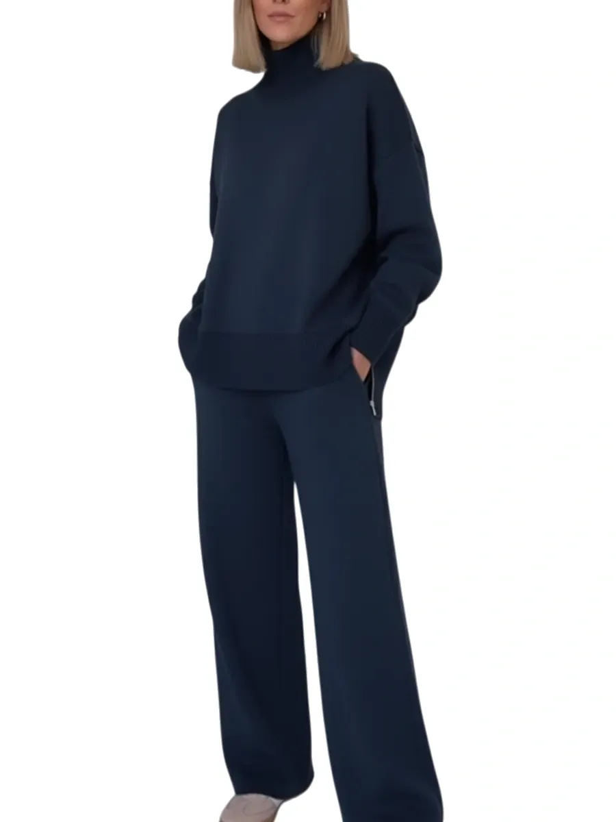 🔥Casual Travel Stand Collar Side Zipper Top Straight Pants Two-Piece Set