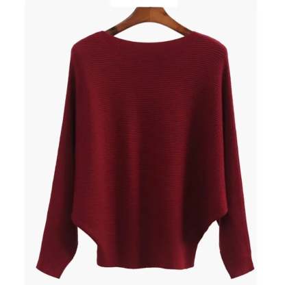 Women's Boat Neck Bat Sleeve Knitted Sweater