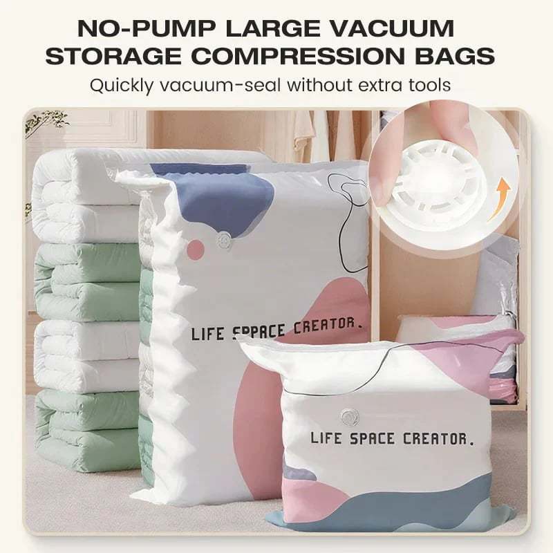 🧳 Large Capacity Vacuum Storage Bags – No Pump Needed