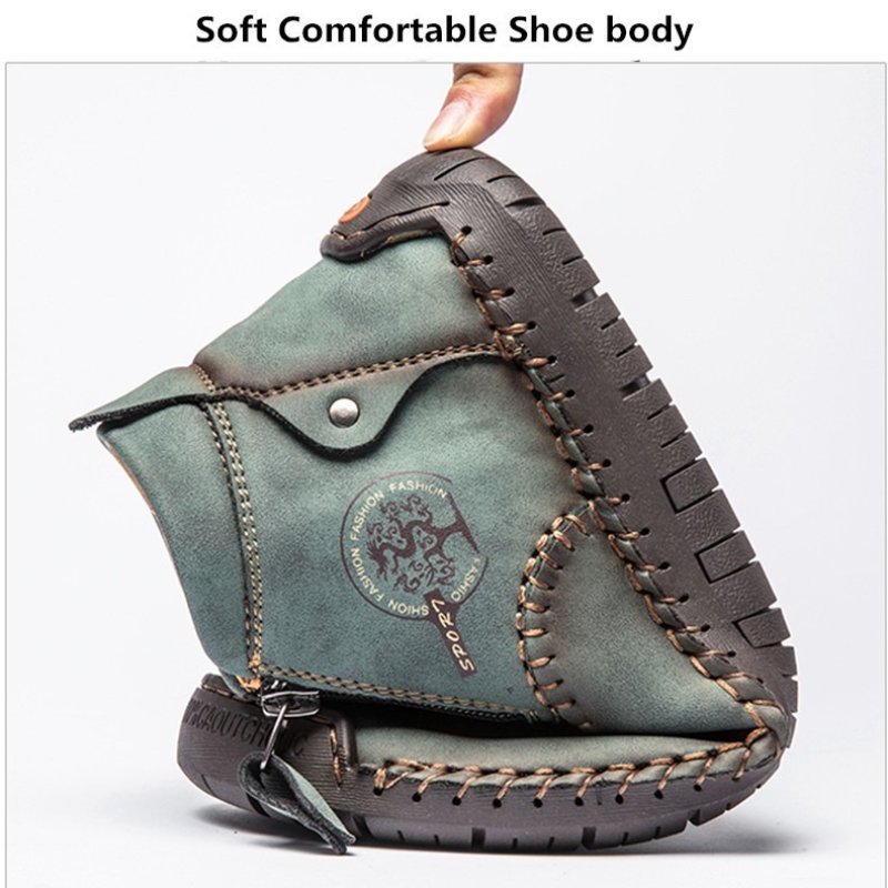 Zipper Plush Ankle Leather Orthopedic Shoes For Men Nonslip Boots