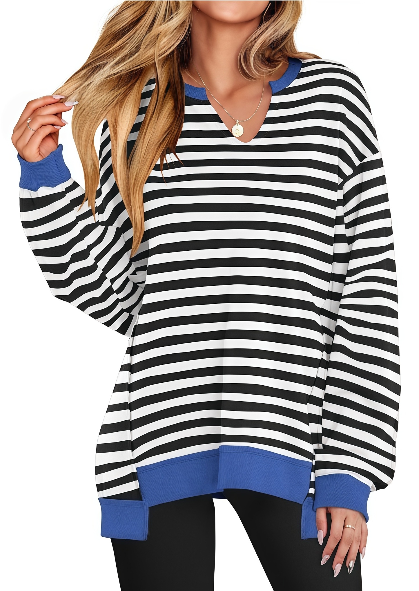 🔥Womens Oversized Sweatshirt V Neck Long Sleeve Tunic Lightweight Pullover