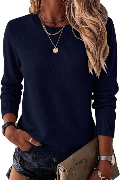Womens Wool Blend Sweater Crewneck Long Sleeve Tops Fashion Clothing