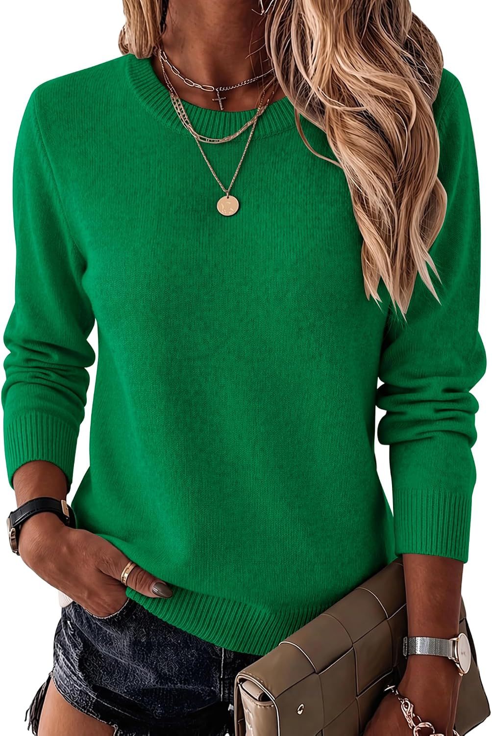 Womens Wool Blend Sweater Crewneck Long Sleeve Tops Fashion Clothing