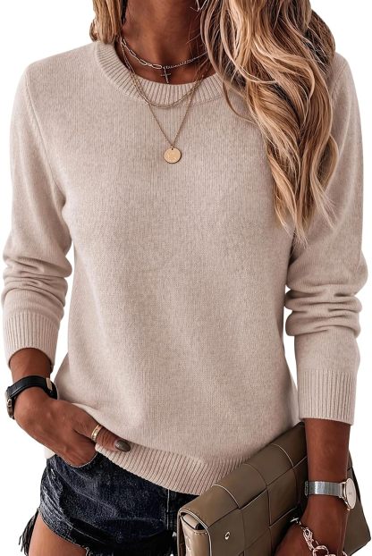 Womens Wool Blend Sweater Crewneck Long Sleeve Tops Fashion Clothing