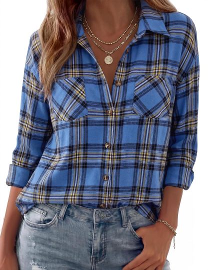 Womens Flannel Shirts Long Sleeve Button Down Casual Fall Plaid Top