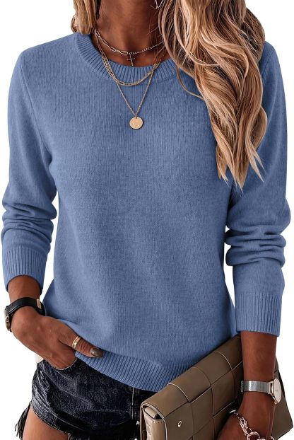 Womens Wool Blend Sweater Crewneck Long Sleeve Tops Fashion Clothing