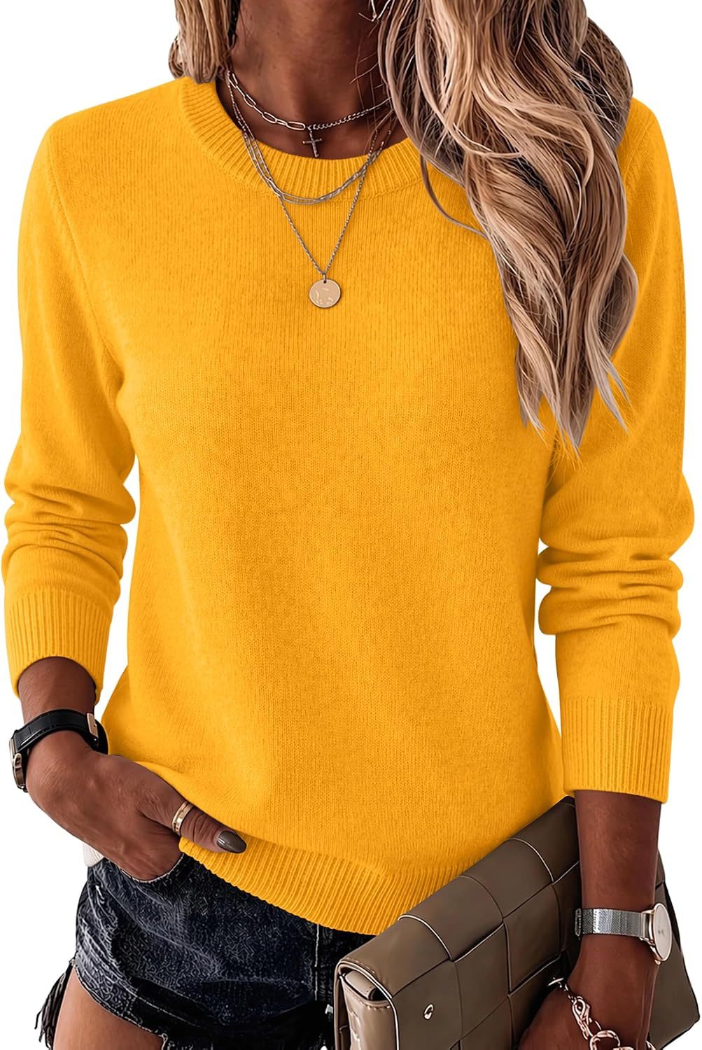 Womens Wool Blend Sweater Crewneck Long Sleeve Tops Fashion Clothing